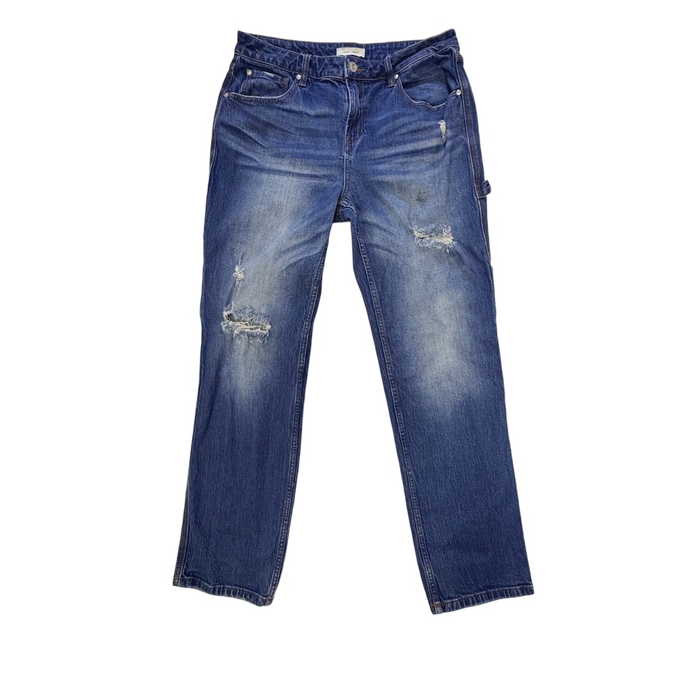 Cleo + Wolf Mens High Rise Straight Carpenter Jeans Distressed Blue W31 L32